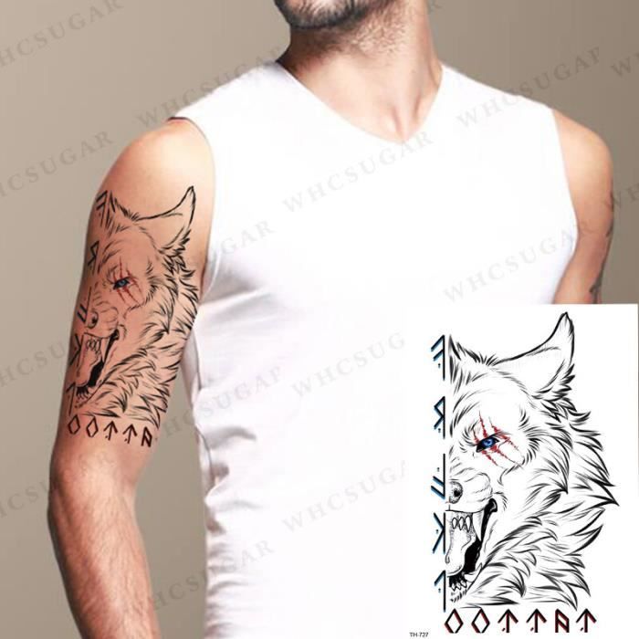 Autocollants Faux Tatouages Temporaires étanches - Grands Motifs (Loup, Lion...) Pour Bras - Noir - Neuf