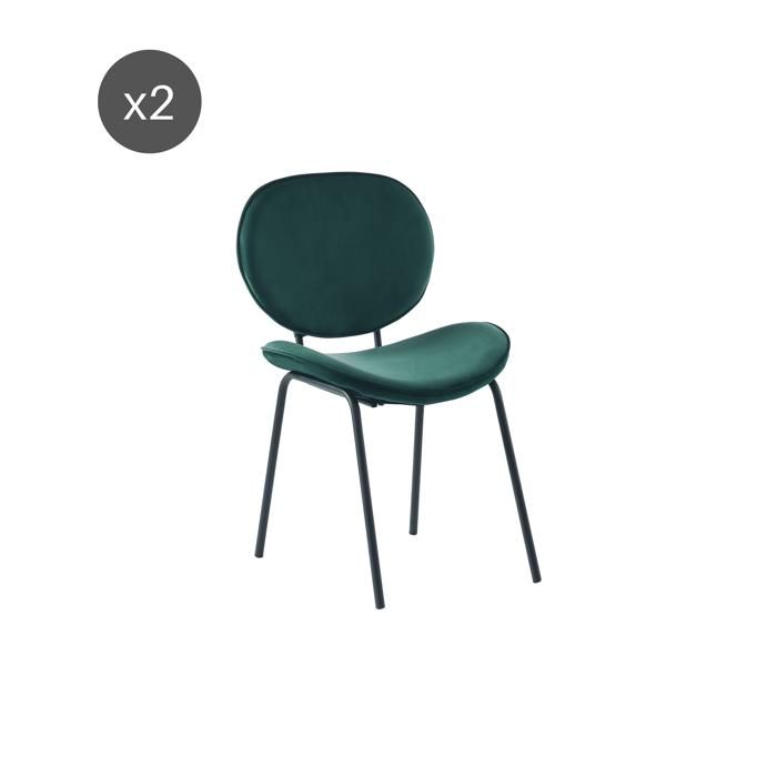 Lot de 2 chaises SHEILA velours vert pieds métal noir Lot de 2 chaises SHEILA velours vert pieds métal noir