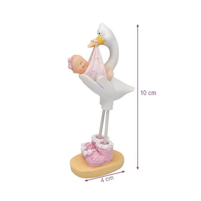 Figurine Cigogne Portant Un Bebe Fille Rose En Resine H 10 X 4 Cm Pour Gateau Et Baby Shower Bapteme Unique Cdiscount Maison