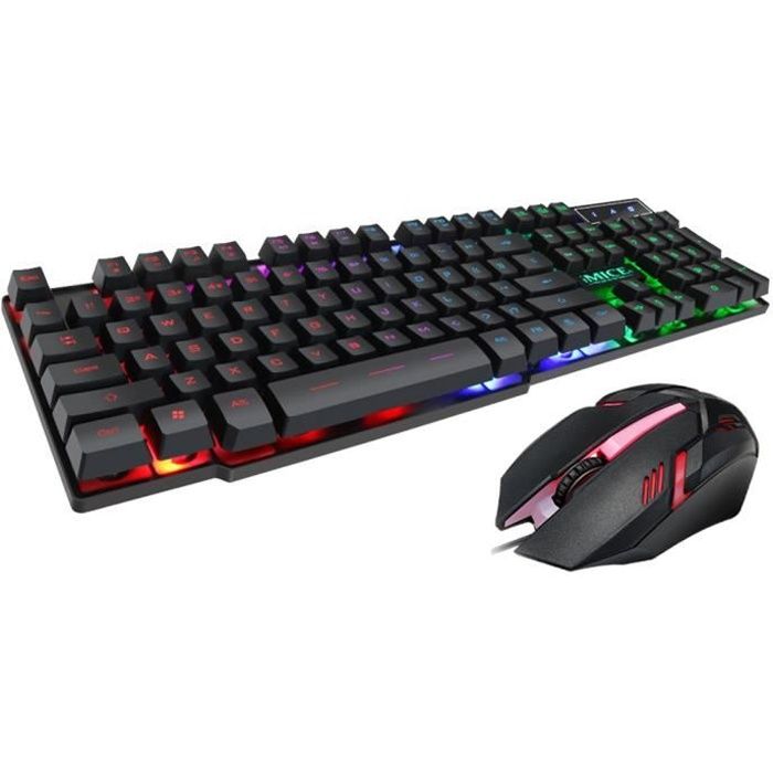 Clavier de Gaming et SourisLED Rétro-éclairage Arc en Ciel Luminosités de Couleurs Clavier Filaire USB Gamer et Souris