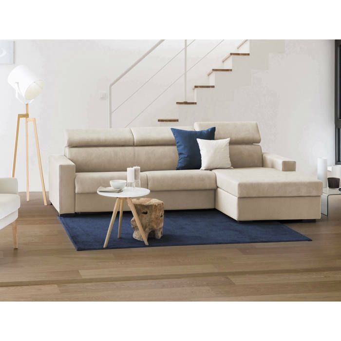 Dmora - Canapé fixe avec péninsule Angera 260x95xh85 cm Beige Bois Panneau effet bois et Polyester Dmora - Canapé fixe avec péninsule Angera 260x95xh85 cm Beige Bois Panneau effet bois et Polyester