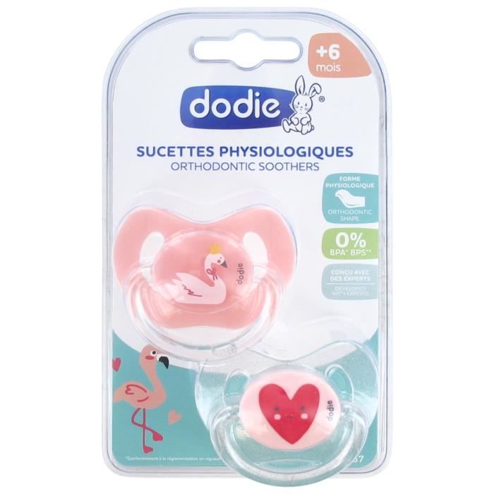 Sucettes-Dodie Sucette Physiologique Duo - +6 Mois - Jungle - P67 (Modèle :  Flamant-Cœur) - Cdiscount Puériculture & Eveil bébé