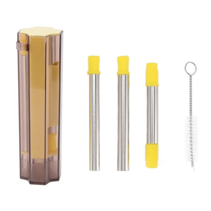 Paille Télescopique En Métal Réutilisable – Pliable, Rétractable, Avec étui Et Brosse De Nettoyage
