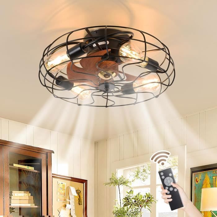 Ventilateur de plafond Ganeed 19 FARMHOUSE avec cage - Noir - 6 vitesses - Télécommande lumineuse - Ganeed