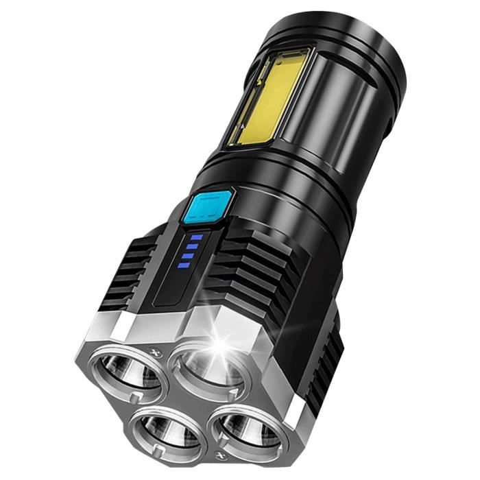 Lampe de Poche Portable LED Torche 4tête éclairage Tactique Rechargeable USB étanche électrique pour sport camping randonnée urgence