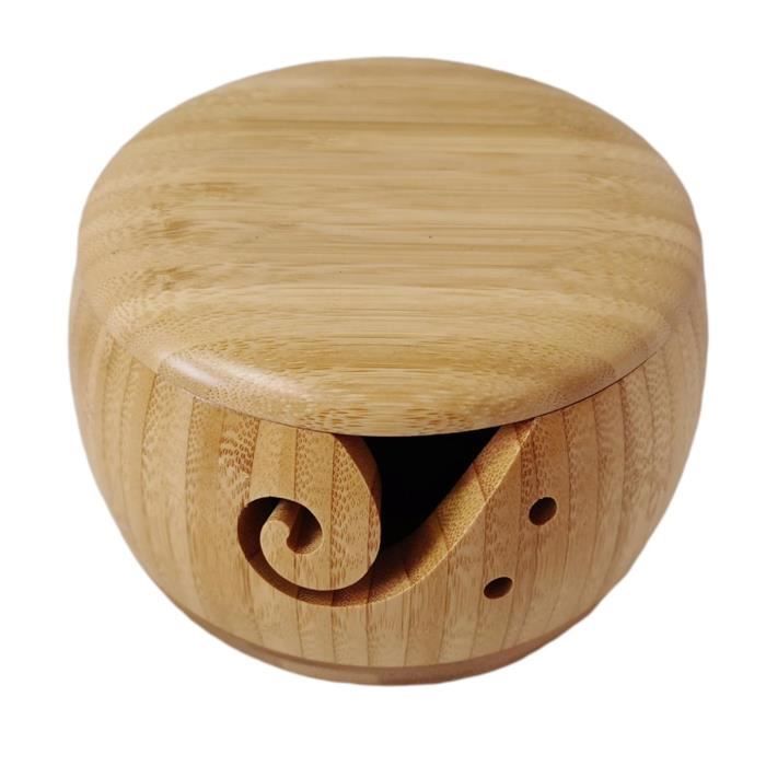 Bol à Tricoter En Bois Avec Couvercle - 19.5cm - Rangement Laine Et Crochet - RoseFlower