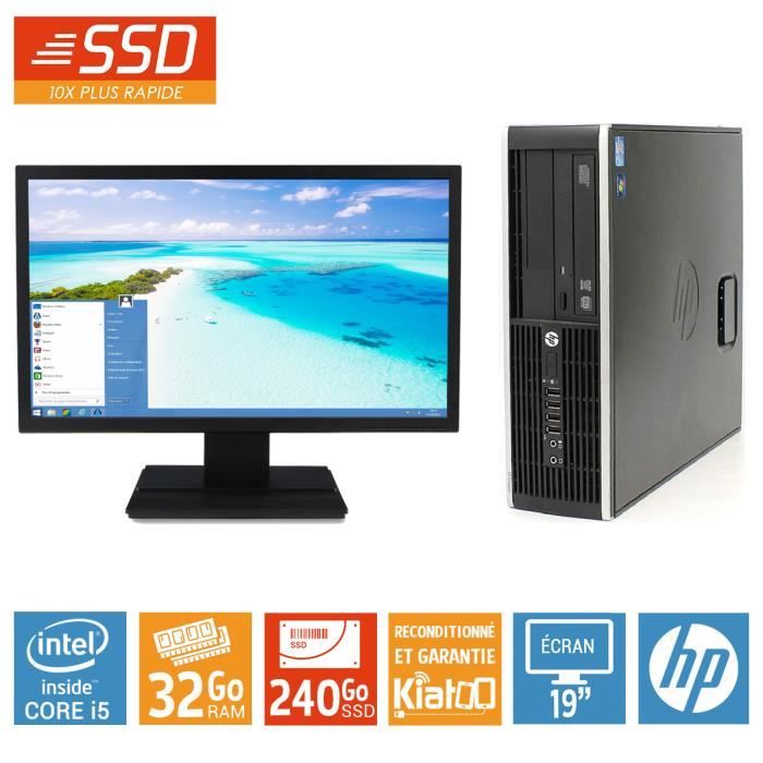 Ordinateur de bureau HP ELITE 8100 intel core I5 ram 240 go disque dur ssd TFT 19 pc de bureau reconditionnée W10