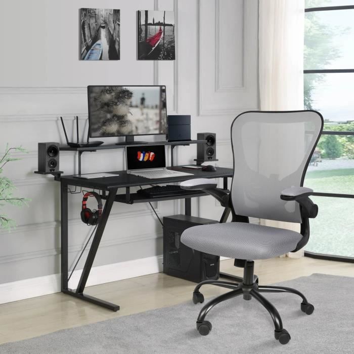 chaise de bureau - huole - style scandinave - gris et noir - avec accoudoirs