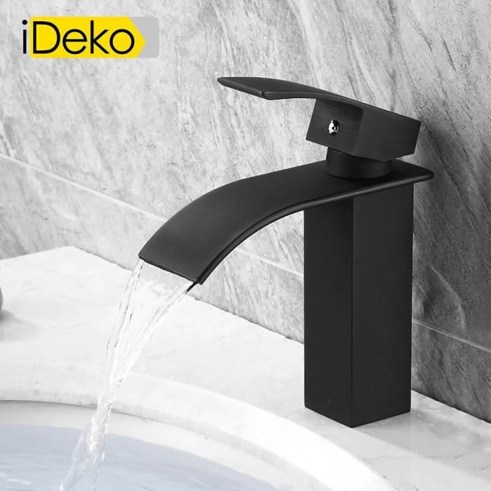 iDeko® Robinet Mitigeur Lavabo en laitonl'huile antique finition peinture  Noir cascade robinet d'évier salle de bains