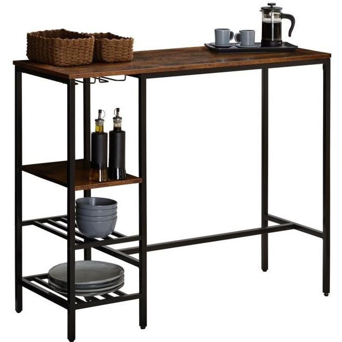 table haute de bar - idimex - nelas - plateau en fibres de bois - design industriel