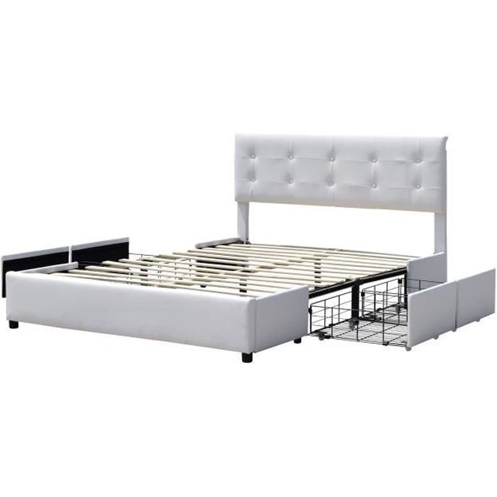 lit king of dreams - chloe - solide et confortable 120x190 avec sommier et 4 tiroirs - couleur blanc