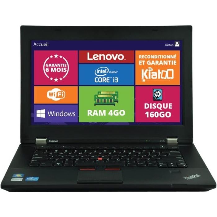 ordinateur portable Lenovo Thinkpad L430 intel core i3 4go ram 160 go disque dur windows 7