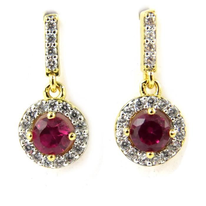 Boucles D'oreilles Marquise Rubis Zirconium - Plaqué Or 18 Carats - Neuf Avec étiquettes - Style Fleur