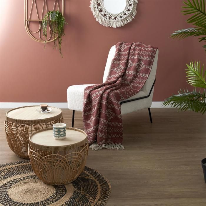 Plaid à franges 120x150cm collection SUN motifs ethnique marron Plaid à franges 120x150cm collection SUN motifs ethnique marron