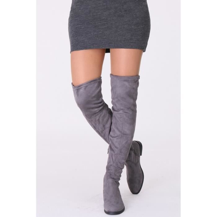 Cuissardes aspect daim sou Gris - Cdiscount