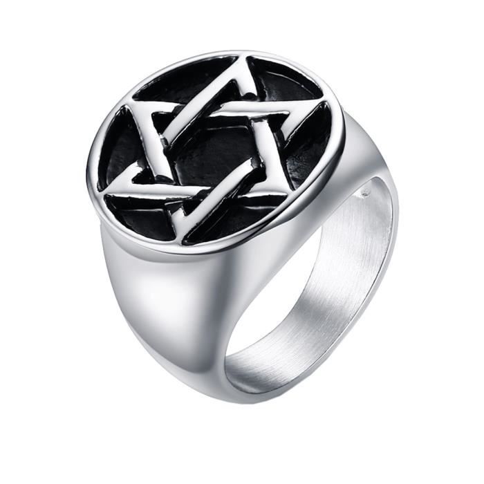 Bague Homme Hexagram Etoile De David Chevaliere Anneaux Acier