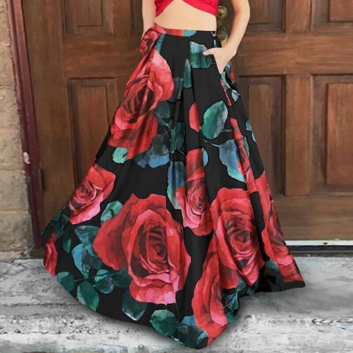 Jupe Longue Antillaise Imprimé Floral Orange Taille M - Occasion Très Bon état