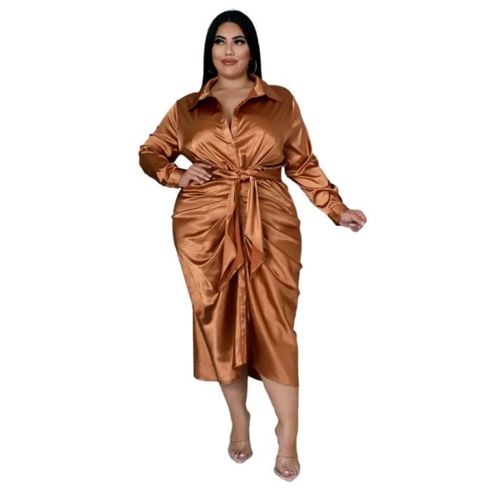 Robe chemise en satin froncee pour femme manches longues a lacets elegante grande taille sexy soiree midi 1.5mmx20221m Blanc Cdiscount Pret a Porter