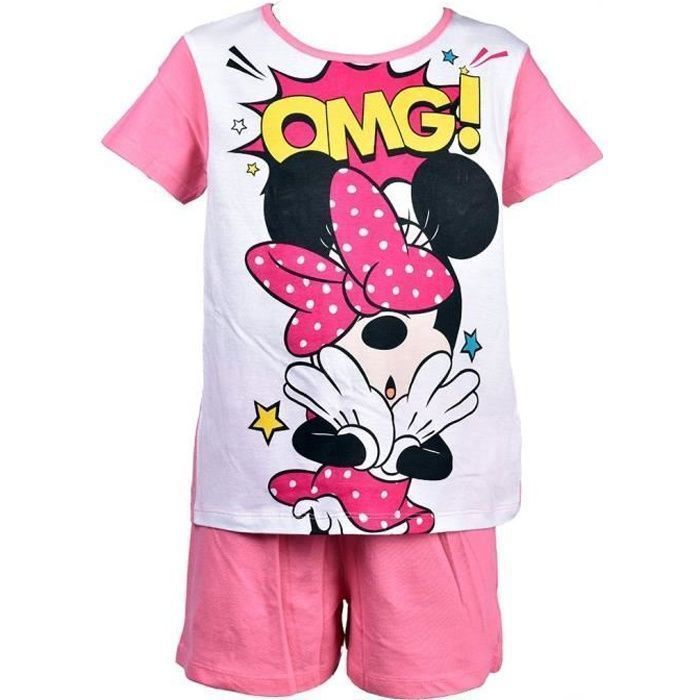Ensemble de Pyjama Fille Licence Disney Minnie Looney Tunes Minions Peppa Pig en coton Ultra Confort Minnie Er2094 Rose