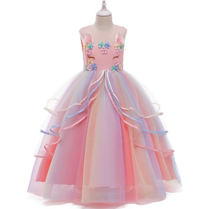 Licorne Robe Princesse Fille De Anniversaire Ceremonie Sans Manches Robe Longue Soiree En Tulle Rose Cdiscount Pret A Porter