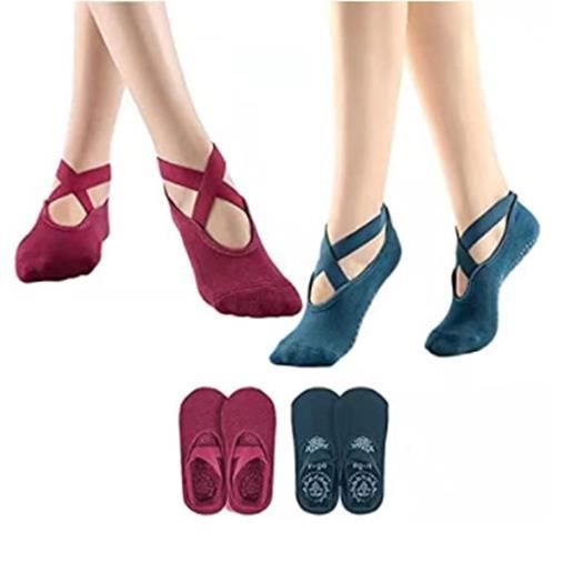 Lot De 2 Chaussettes De Yoga Gaiam Grip - Gris Et Mauve, Taille Unique Femme