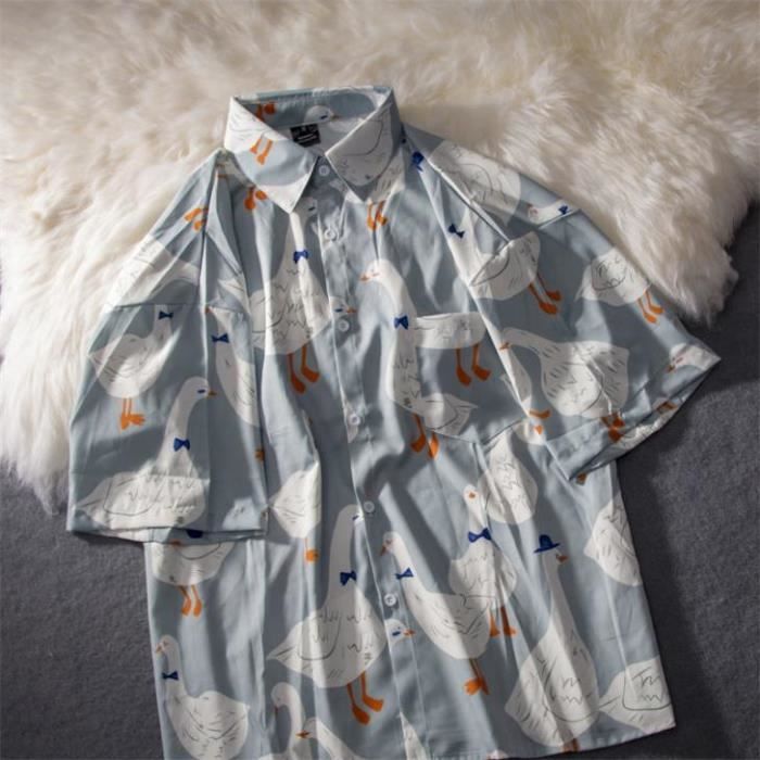 Chemise Homme Manches Courtes - Imprimé Vache Mignonne - 100% Polyester - Style Plage Décontracté