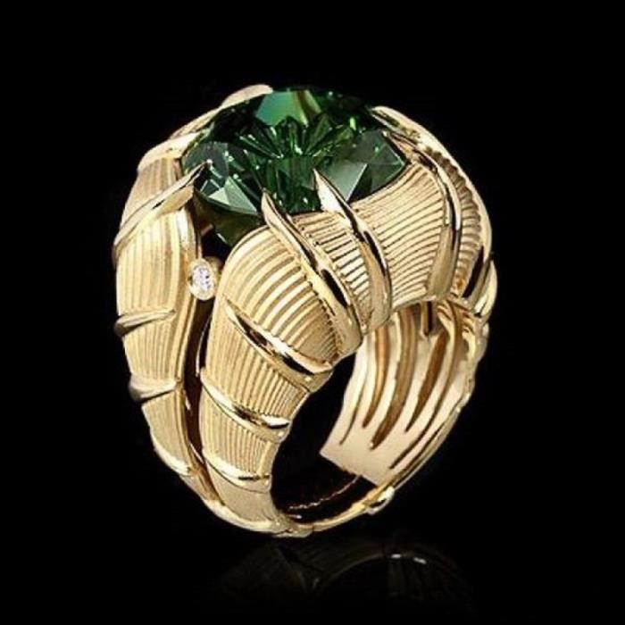 Bague Élégante avec Cristal Vert et Zircone en Or
