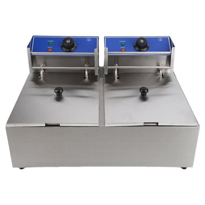 Friteuse électrique 2 x 8 L – Double cuve inox, thermostats indépendants Friteuse électrique 2 x 8 L – Double cuve inox, thermostats indépendants