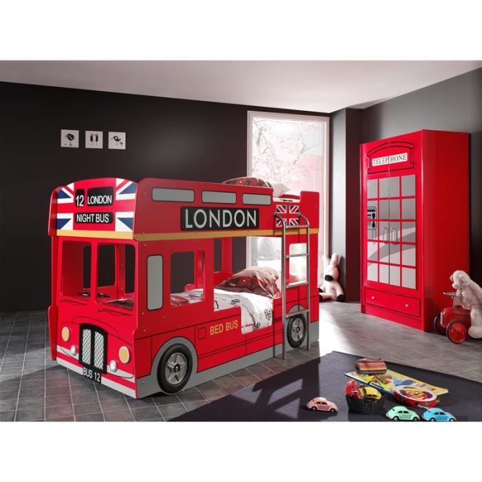Pack - Lit Superposé Enfant Bus \u0026 Armoire 2 Portes Cabine \
