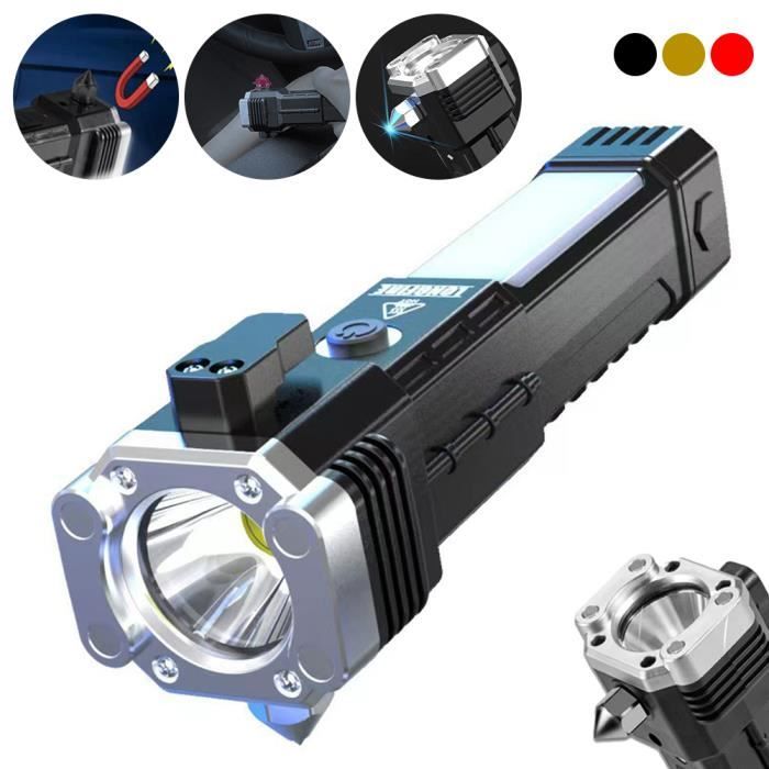 Lampe de poche LED Portable avec marteau de scurit USB Rechargeable Puissante Militaire Lampe COB pour Auto Garage Camping