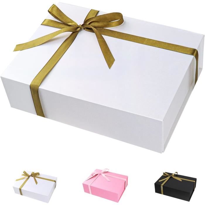 Pack 10 Boîtes Cadeaux Noires Pliables 16x16x5 Cm - Avec Ruban, Parfait Mariage, Anniversaire, Noël, Saint-Valentin