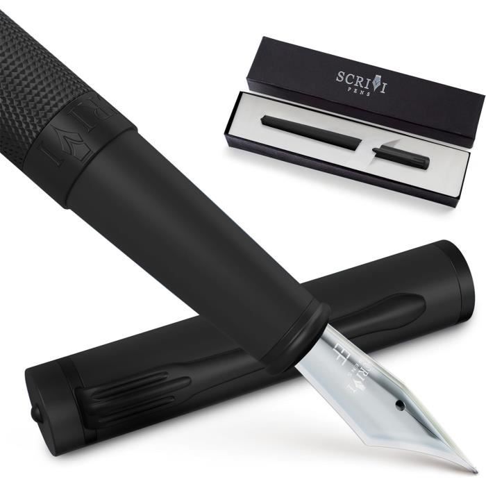SCRIVI PENS Set penna stilografica [Extra Pennino Fine], Collezione classica, Astuccio regalo; 2 cartucce d'inchiostro, Convertitore ricarica inchiostro, Calligrafia, scrittura lisce [Argento cromato