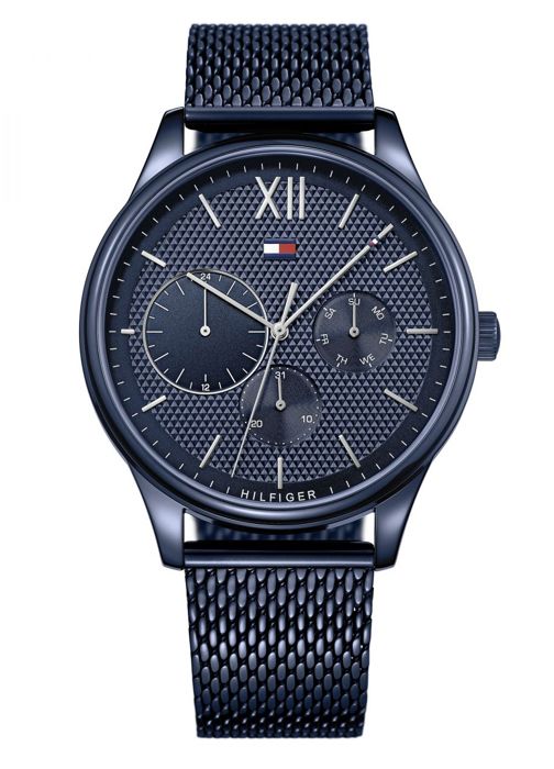 montre tommy hilfiger 1791421 - montre multifonctions acier bleu homme