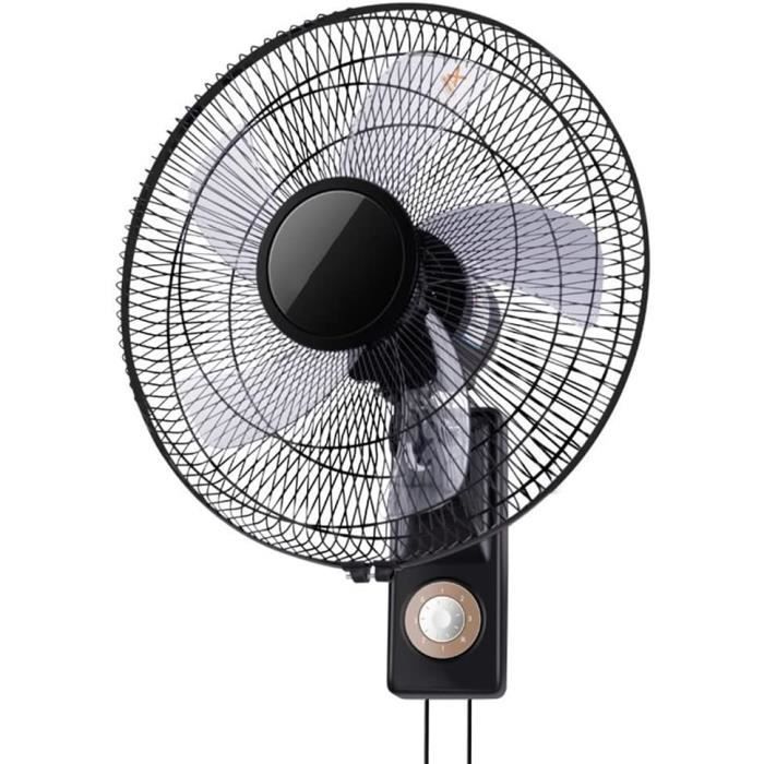 Ventilateur Mural Industriel Oscillant 5 Pales 3 Vitesses Avec Télécommande - Noir Robuste
