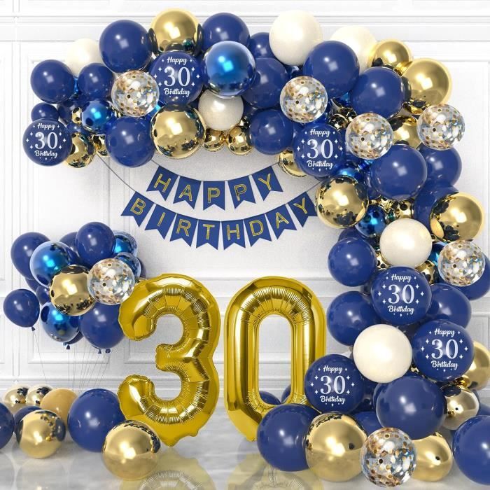 Decoration Anniversaire Homme 30 Ans, Anniversaire Bleu Argent 30e Ballon  Anniversaire Joyeux Anniversaire Bannière Ballon - Cdiscount Maison