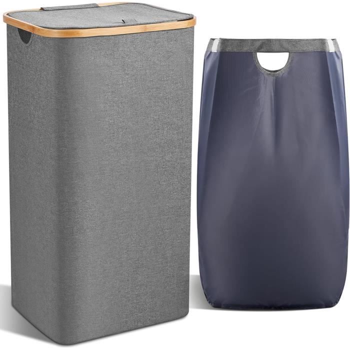 Panier À Linge 100L Avec Sac Amovible Et Couvercle Corbeille À Linge Pliable-Beige[u877