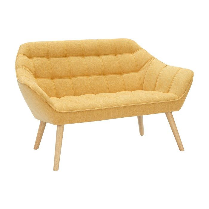 Canapé 2 places en tissu jaune moutarde CASERTA Canapé 2 places en tissu jaune moutarde CASERTA