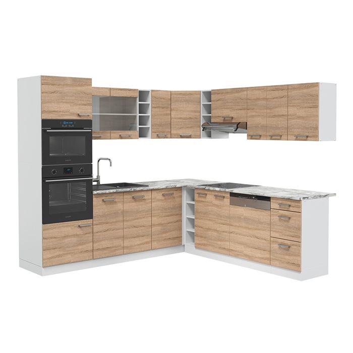 Cuisine Intégrée D'angle Vicco R-Line – Style Rustique, Anthracite Et Blanc