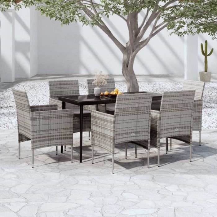 vidaXL Ensemble à manger de jardin coussins 7 pcs et