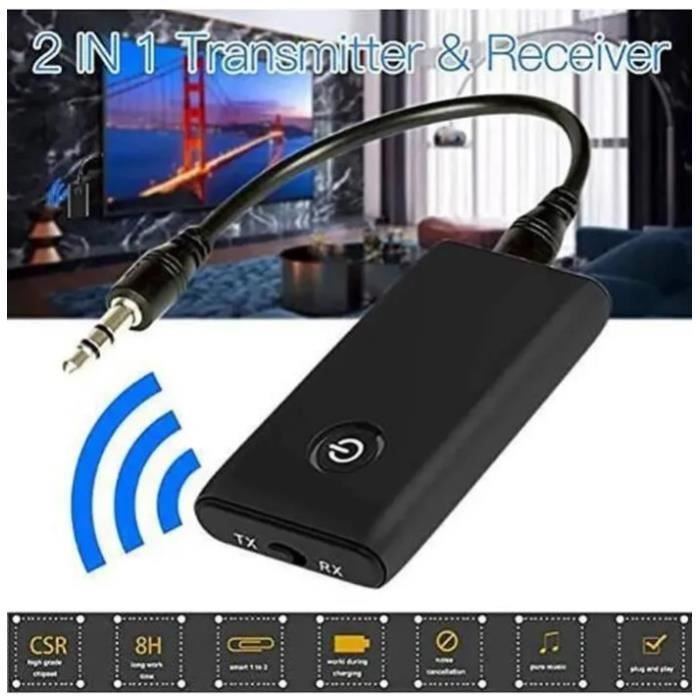 Transmetteur Bluetooth 5.0 Émetteur et Récepteur Adaptateur, Jack 3,5mm Aux Adaptateur Bluetooth Câble Audio pour