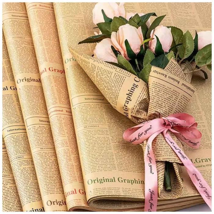 10PCS Papiers d'Emballage Cadeau Rétro Journal Papier Kraft d'Emballage pour Mariage Anniversaire Fête Noël Saint-Valentin, 50*70CM