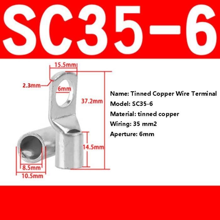 Bornes à anneau 10/25/50/100 pièces Connecteur de fil en cuivre Câble nu  Borne à sertir électrique SC6-6 SC6-8 SC10-6 SC10-8 SC16-6 SC16-8 SC25-6