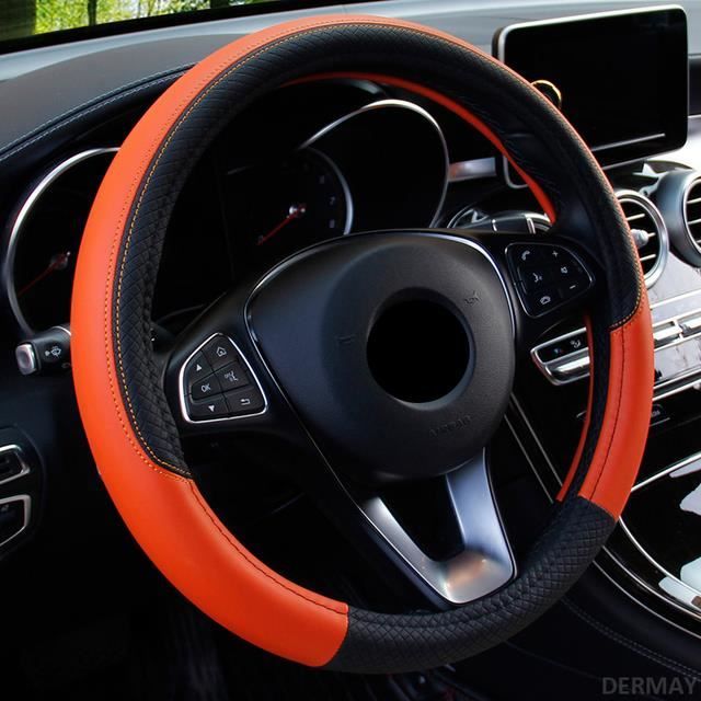 COUVRE-VOLANT,Orange--Housse de volant de voiture universelle en cuir  microfibre Style Sport, antidérapante, support Anti accrochage - Cdiscount  Auto