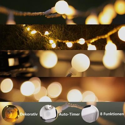 Guirlande LED Parasol Lights4fun | 80 LED Blanc Chaud | Piles AA | Minuterie 6h | IP44 étanche