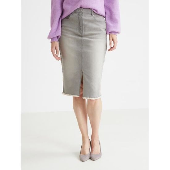 KOCOON by Daxon Jupe denim extensible coupe droite Gris Gris Cdiscount Pret a Porter
