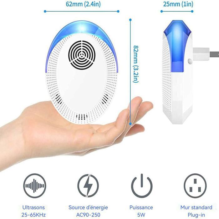 Répulsif Ultrason Anti Souris Et Rats 6 Pièces - 4 Modes - Sans Chimie