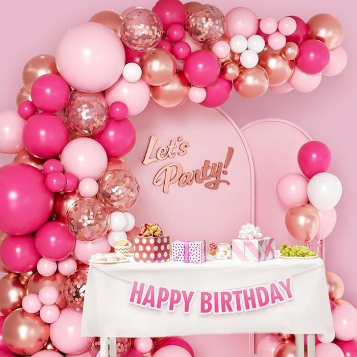 Anniversaire Ballon Or Rose Kit, Decoration Anniversaire Or Rose, Bannière Joyeux Anniversaire, Nappe Rideau à Franges, Etoil[J350