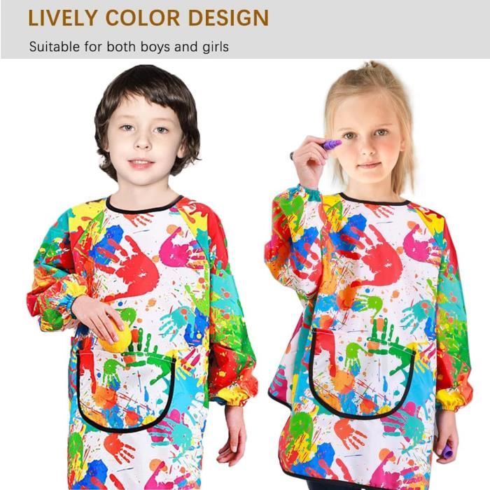 Tablier pour enfant avec manches longues et poche pour artiste, bricolage, peinture, chemisier pour fille, bleu, 2-4 ans