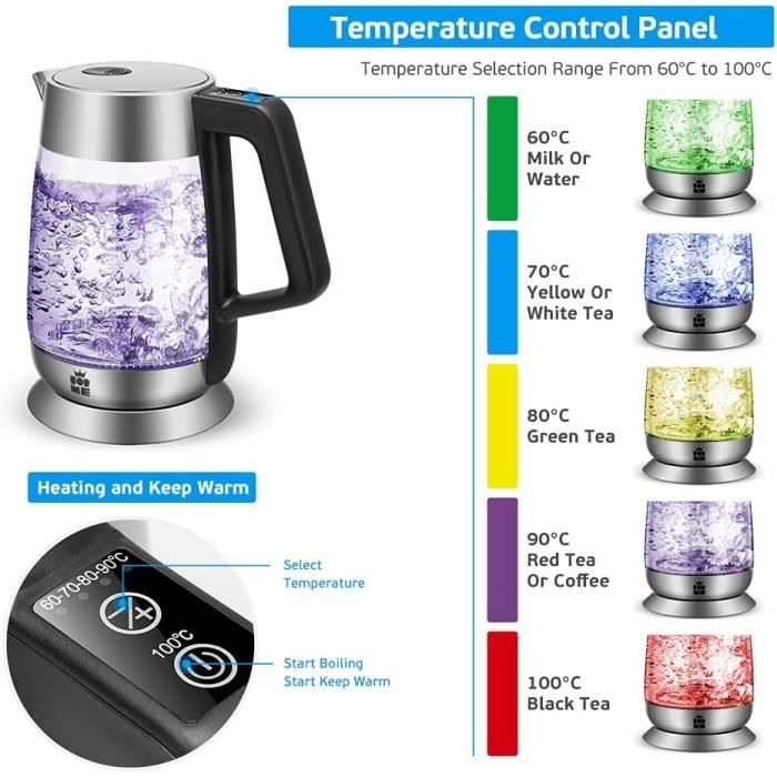 Bouilloire à température réglable SENYA électrique verre LED Tea