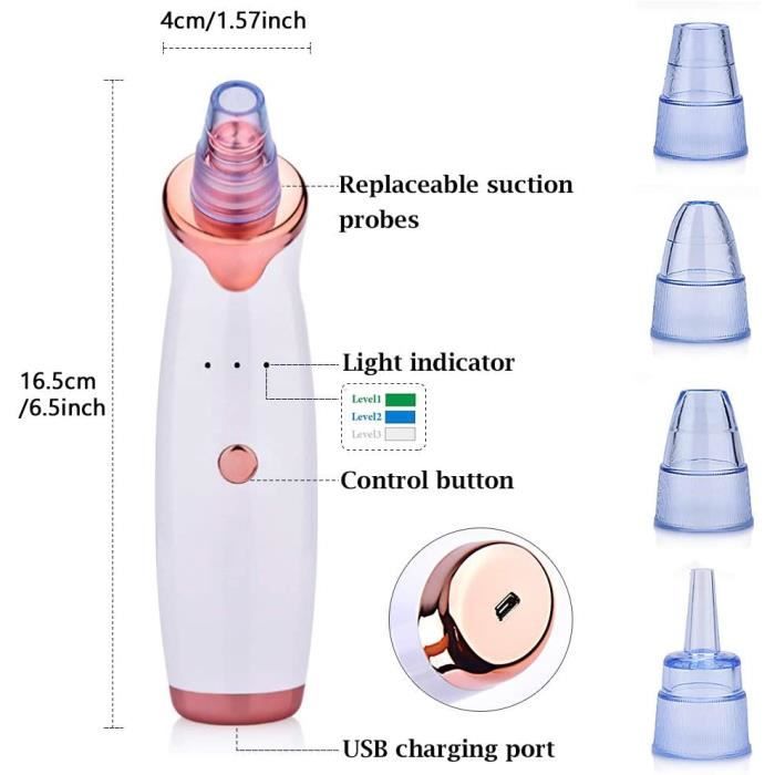 Aspirateur à Points Noirs Et Comédons USB - 6 Embouts - Soin Du Visage - Neuf